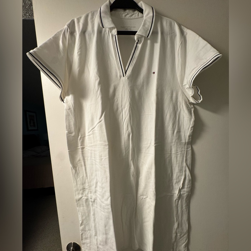 Women’s Tommy Hilfiger White Polo dress with Navy striped accents